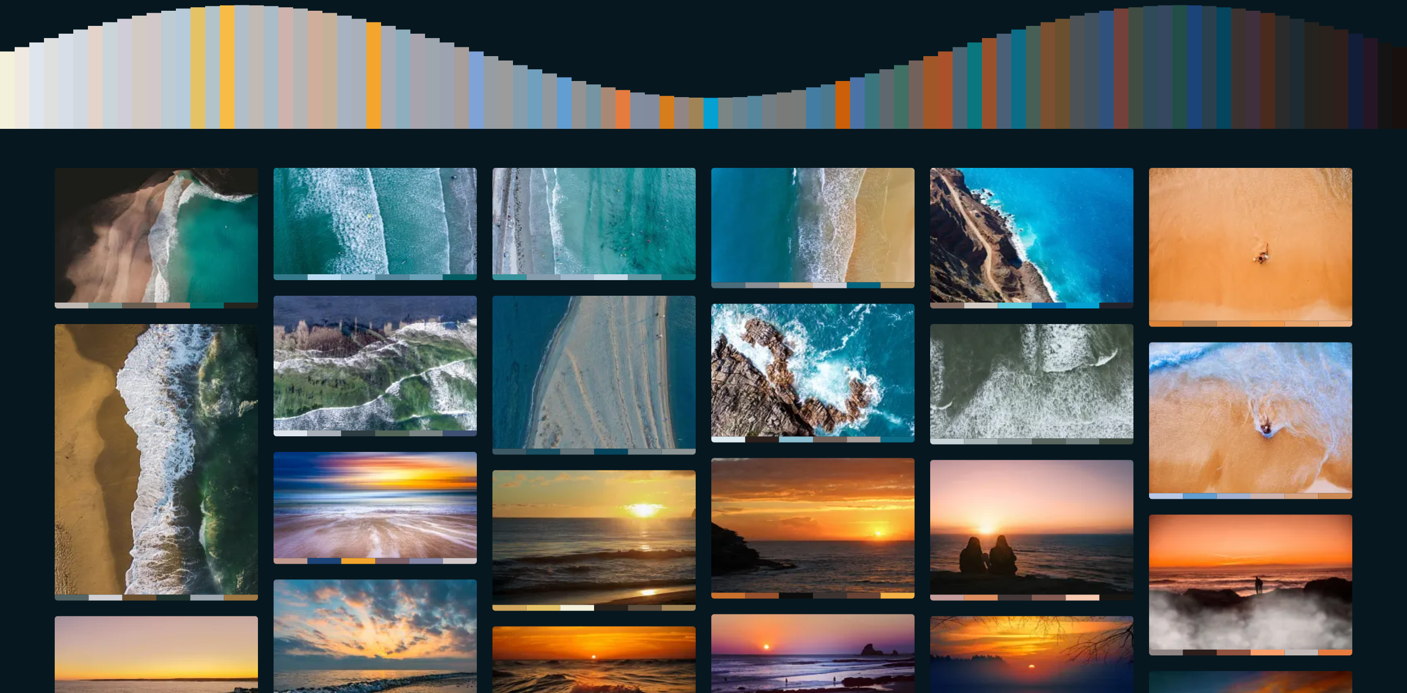 Waves: the colors of one Playbook board drawn as a wave above a wall of its photos